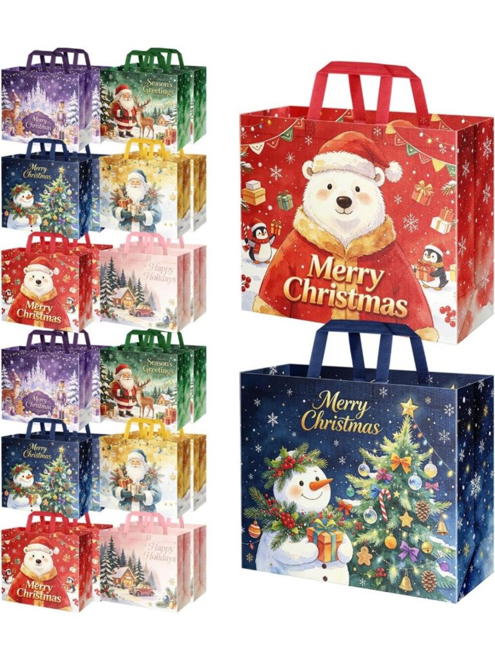 24 Pack Extra Large Christmas Gift Bags, Jumbo Reusable Non-Woven Tote Bags with
